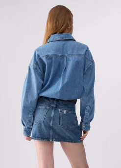 Abito corto in denim con cintura