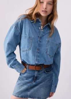Abito corto in denim con cintura