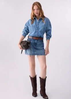 Abito corto in denim con cintura