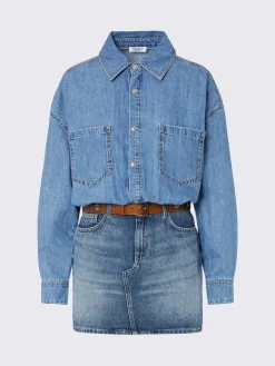 Abito corto in denim con cintura