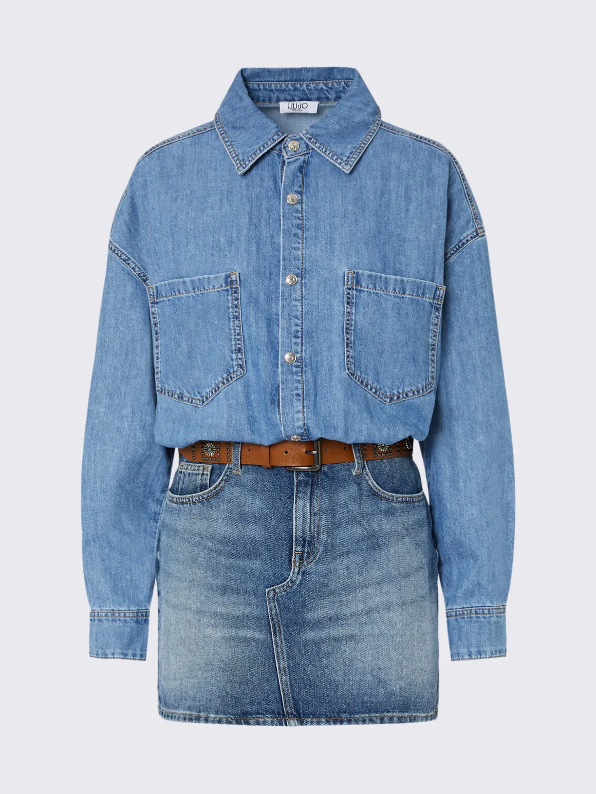 Abito corto in denim con cintura