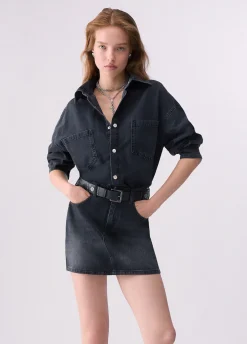 Abito corto in denim con cintura
