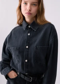 Abito corto in denim con cintura
