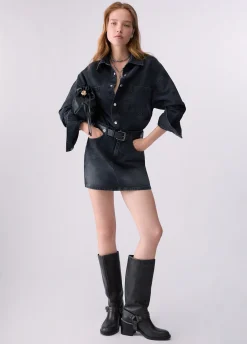 Abito corto in denim con cintura