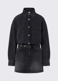Abito corto in denim con cintura