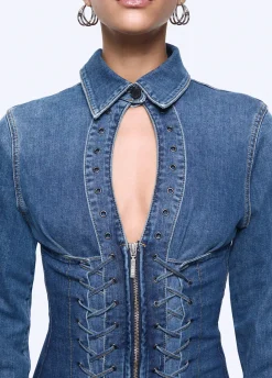 Abito corto in denim con stringhe