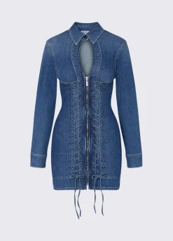 Abito corto in denim con stringhe