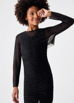 Abito corto in tulle con strass
