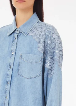 Abito in denim con pizzo