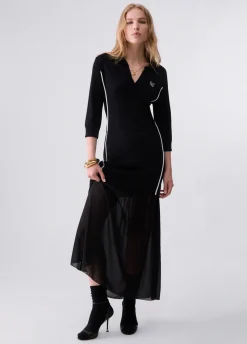 Abito in maglia con inserto in georgette
