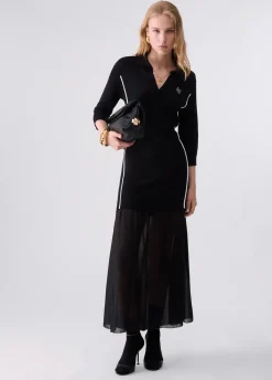 Abito in maglia con inserto in georgette