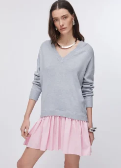 Abito in maglia con inserto in popeline