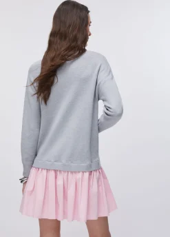 Abito in maglia con inserto in popeline