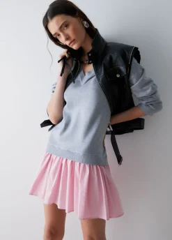 Abito in maglia con inserto in popeline