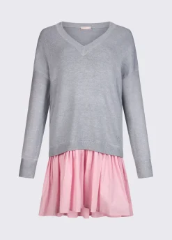 Abito in maglia con inserto in popeline