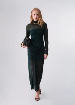 Abito lungo in tulle con strass