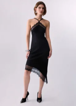 Abito midi in maglia con pizzo