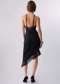 Abito midi in maglia con pizzo