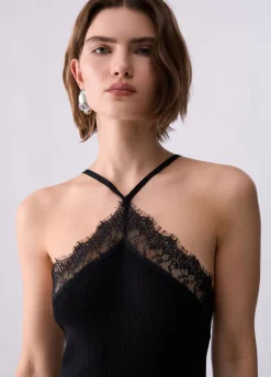 Abito midi in maglia con pizzo