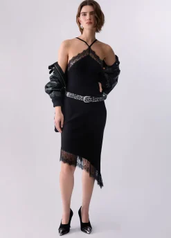 Abito midi in maglia con pizzo
