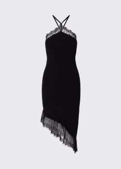 Abito midi in maglia con pizzo