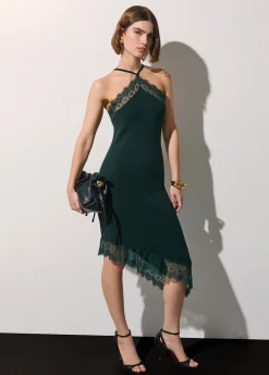 Abito midi in maglia con pizzo