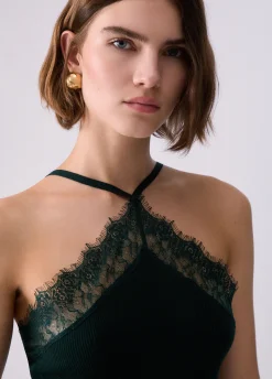 Abito midi in maglia con pizzo
