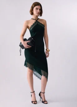 Abito midi in maglia con pizzo