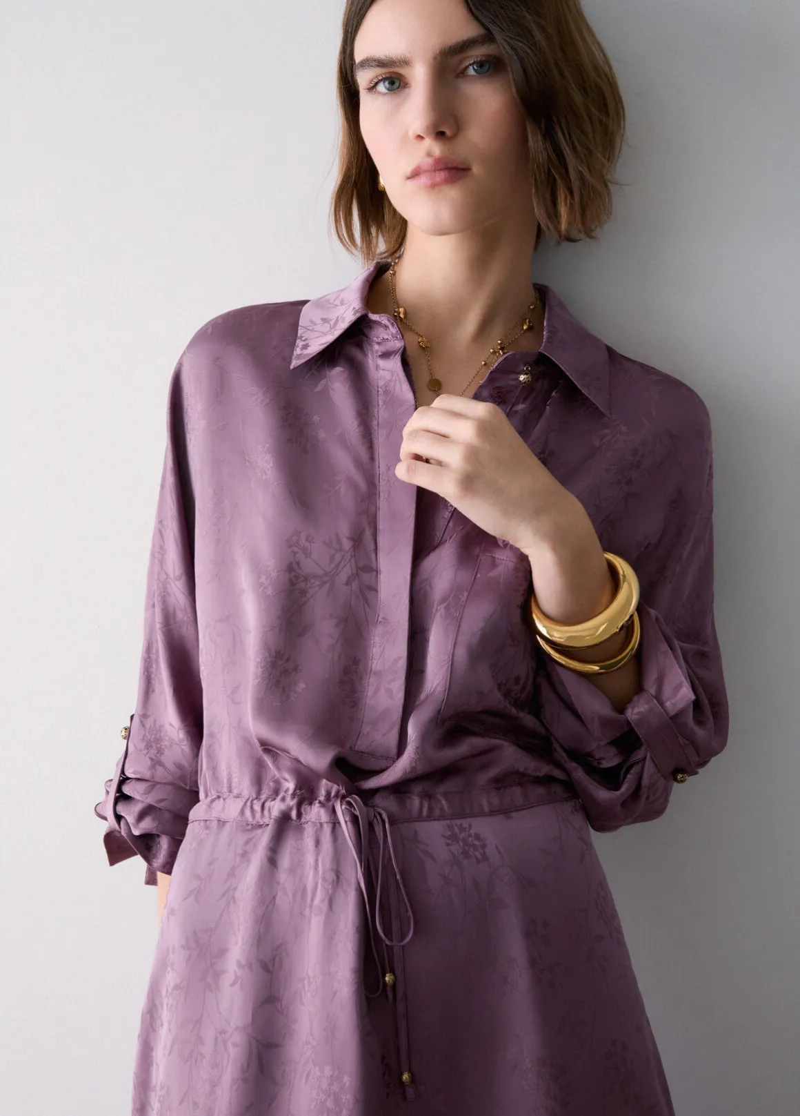Abito midi in raso jacquard