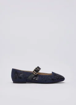 Ballerine in denim con ricami