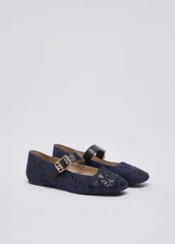 Ballerine in denim con ricami