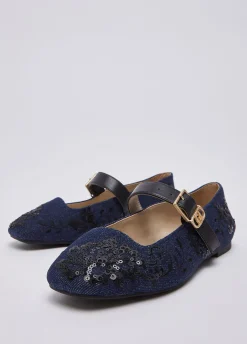 Ballerine in denim con ricami