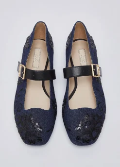 Ballerine in denim con ricami