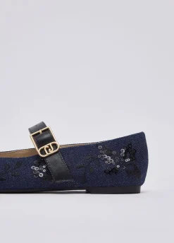 Ballerine in denim con ricami