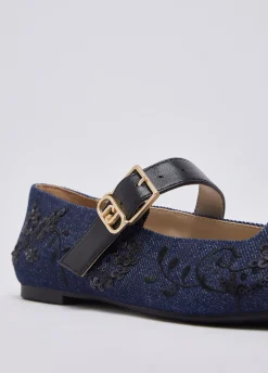 Ballerine in denim con ricami