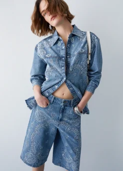 Bermuda in denim con ricami