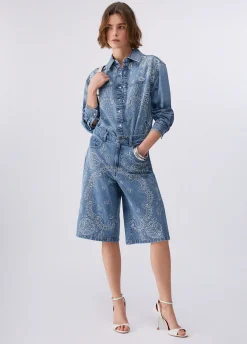 Bermuda in denim con ricami
