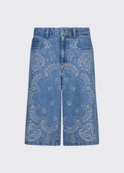 Bermuda in denim con ricami