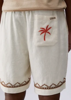 Bermuda in lino con ricami