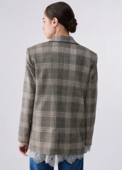 Blazer check con dettagli in pizzo