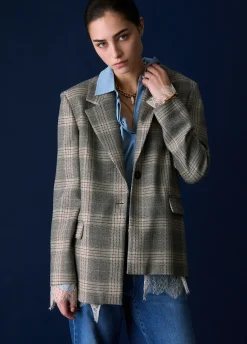 Blazer check con dettagli in pizzo