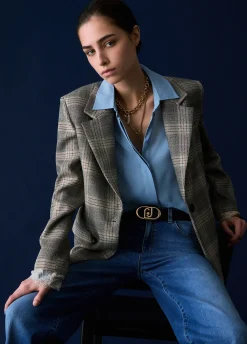 Blazer check con dettagli in pizzo