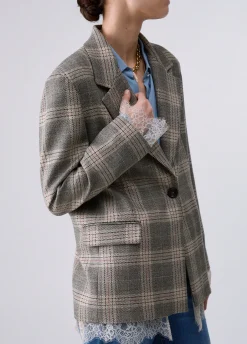 Blazer check con dettagli in pizzo