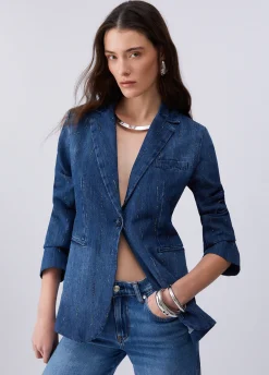 Blazer in denim con strass