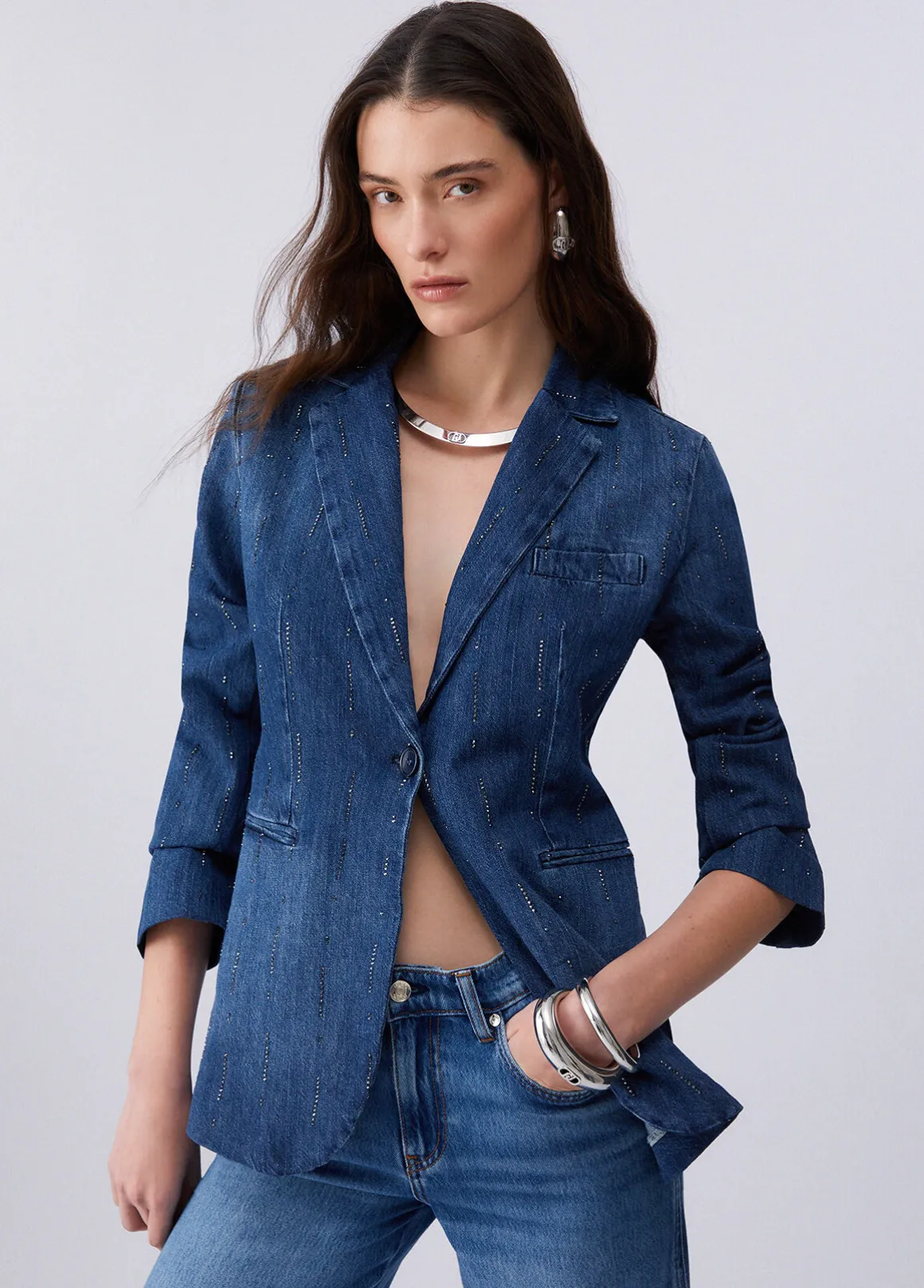 Blazer in denim con strass