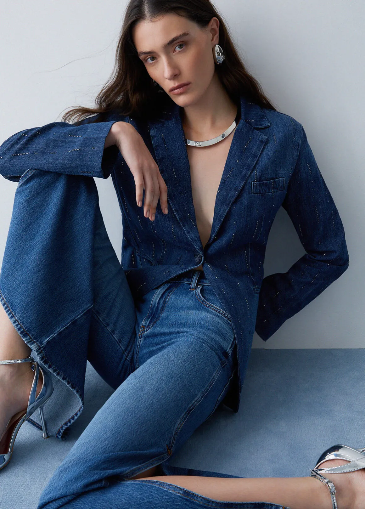 Blazer in denim con strass