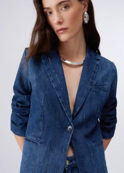 Blazer in denim con strass