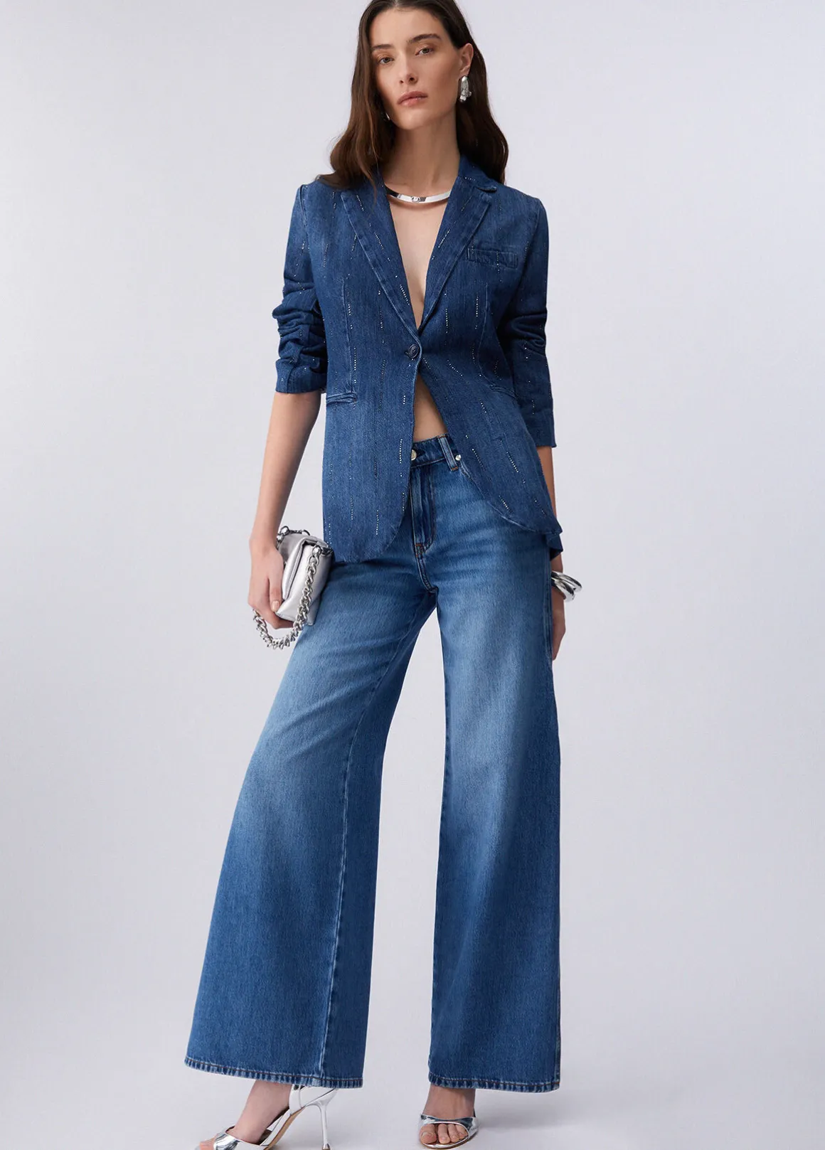 Blazer in denim con strass