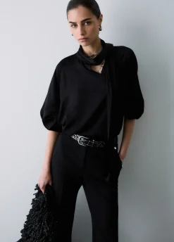 Blusa in raso con fiocco