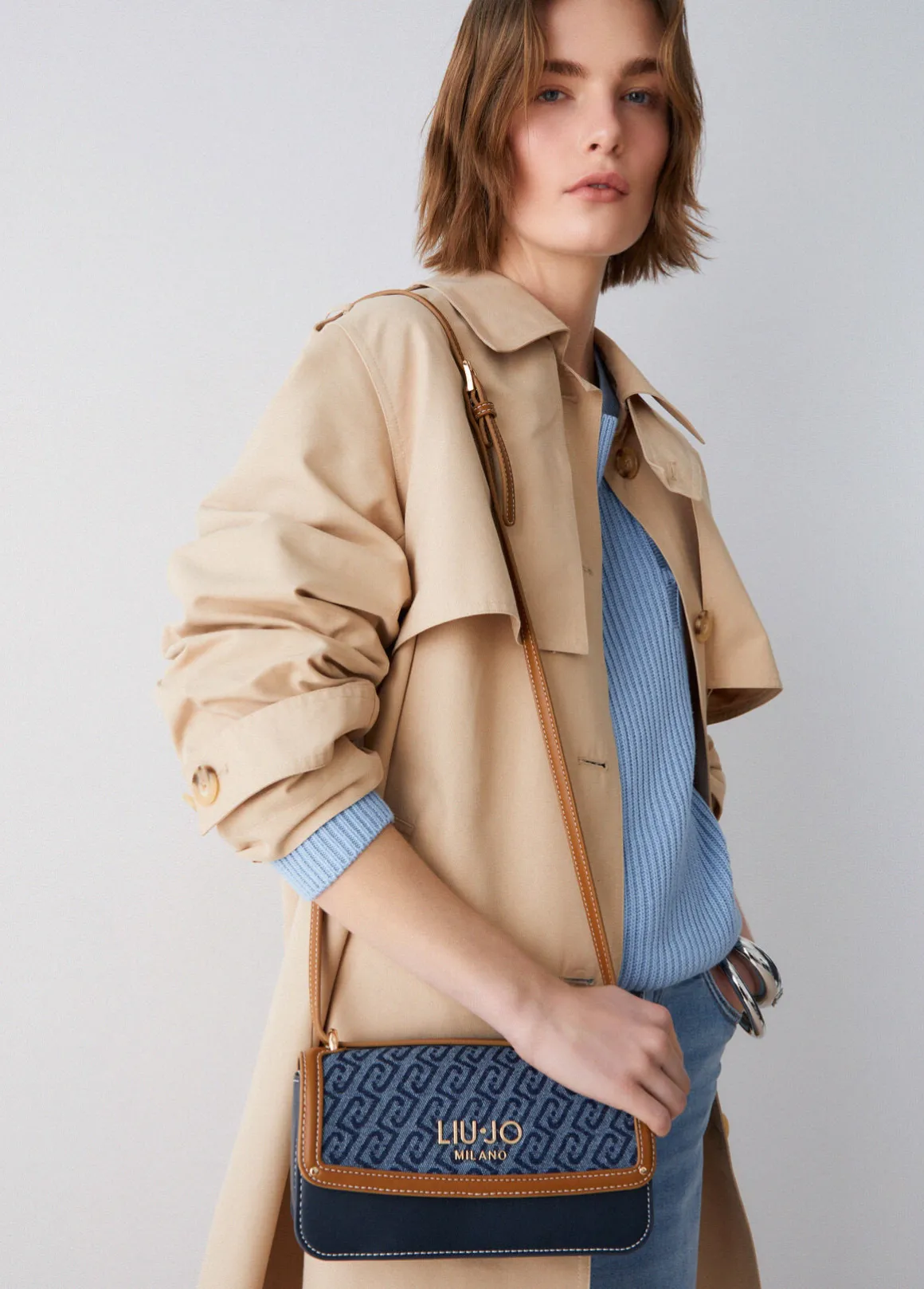 Borsa a tracolla piccola in denim jacquard